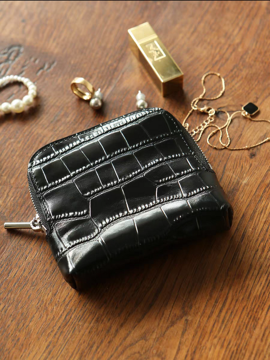 Portable Genuine Leather Travel Jewelry Organizer with Crocodile Pattern