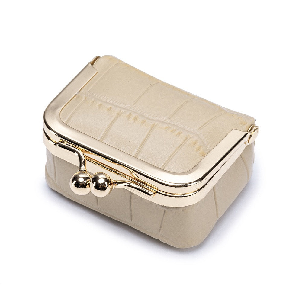 Vintage Kiss-Lock Jewelry & Accessory Case | Genuine Crocodile-Embossed Leather Travel Organizer