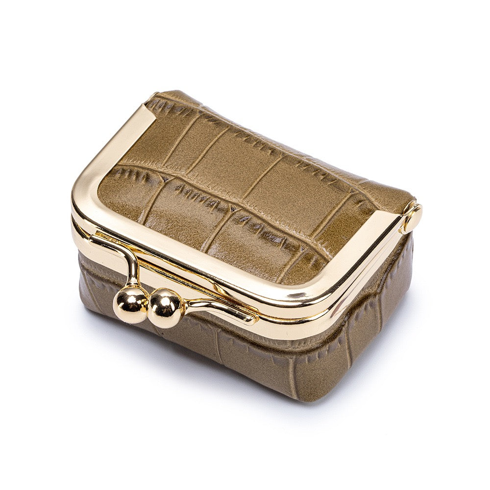 Vintage Kiss-Lock Jewelry & Accessory Case | Genuine Crocodile-Embossed Leather Travel Organizer