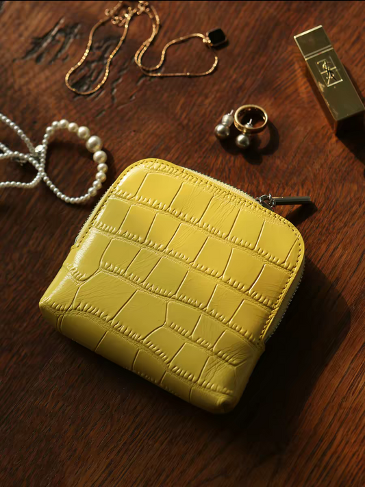 Portable Genuine Leather Travel Jewelry Organizer with Crocodile Pattern