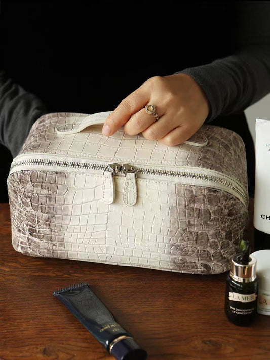 Himalayan Gradient Croco-Embossed Leather Vanity Case | Premium Genuine Leather Luxury Makeup & Toiletry Organizer