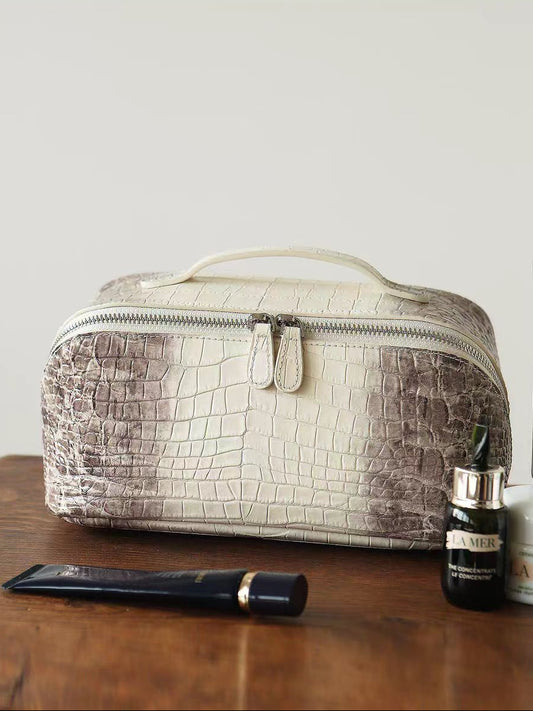 Himalayan Gradient Croco-Embossed Leather Vanity Case | Premium Genuine Leather Luxury Makeup & Toiletry Organizer