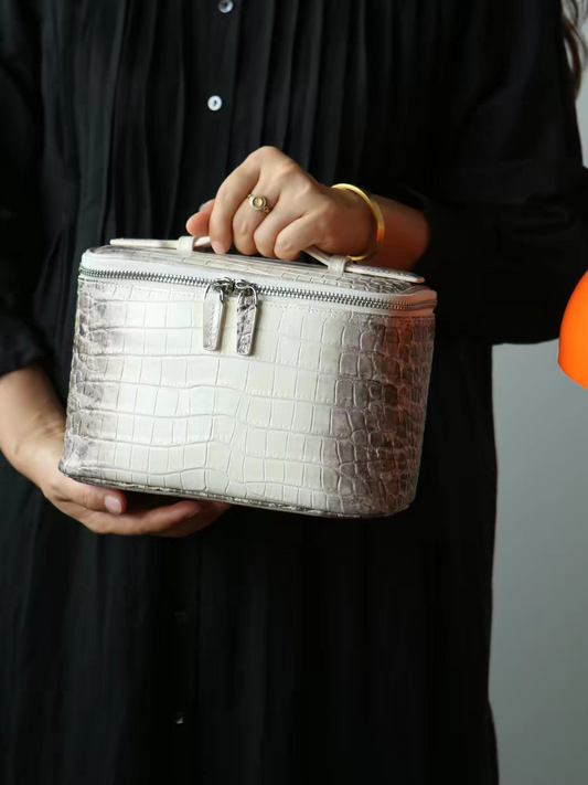 The Himalayan Grand Vanity Case | Premium Gradient Croco-Embossed Leather Toiletry & Beauty Organizer with Top Handle