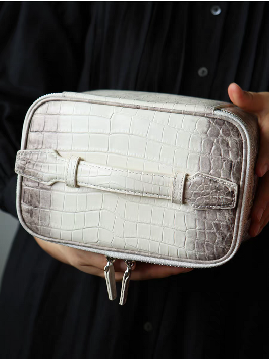 The Himalayan Grand Vanity Case | Premium Gradient Croco-Embossed Leather Toiletry & Beauty Organizer with Top Handle