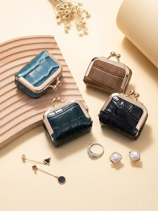 Vintage Kiss-Lock Jewelry & Accessory Case | Genuine Crocodile-Embossed Leather Travel Organizer